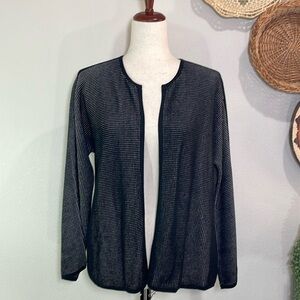 Eileen Fisher Textured Silk Cotton Blend Waffle Cardigan Open Front Boxy Medium